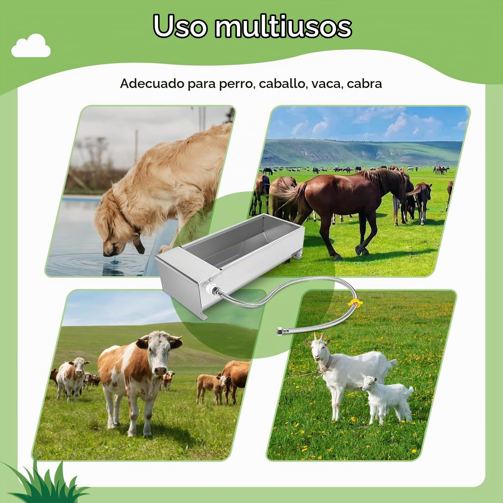 Wakects Bebedero de ganado de acero inoxidable, bebedero para ganado, bebedero automático, con válvula de flotador, 7,5 litros, para caballos, vacas, ovejas, perros