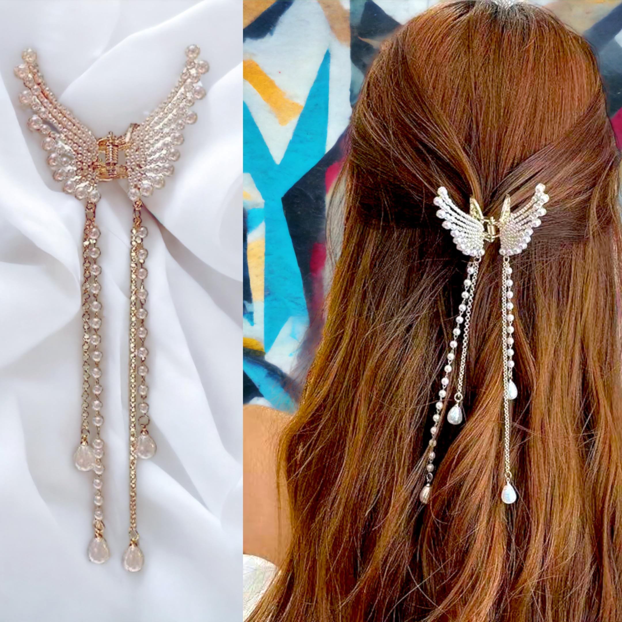 Tresneria® Elegant Korean Style Golden Butterfly Hair Claw with Pearl Accents and Tassel, Durable Metal Hair Clutcher for Women and Girls (1 PCS) (B0BXFFJ7Z5) Amazon Price History, Amazon Price Tracker