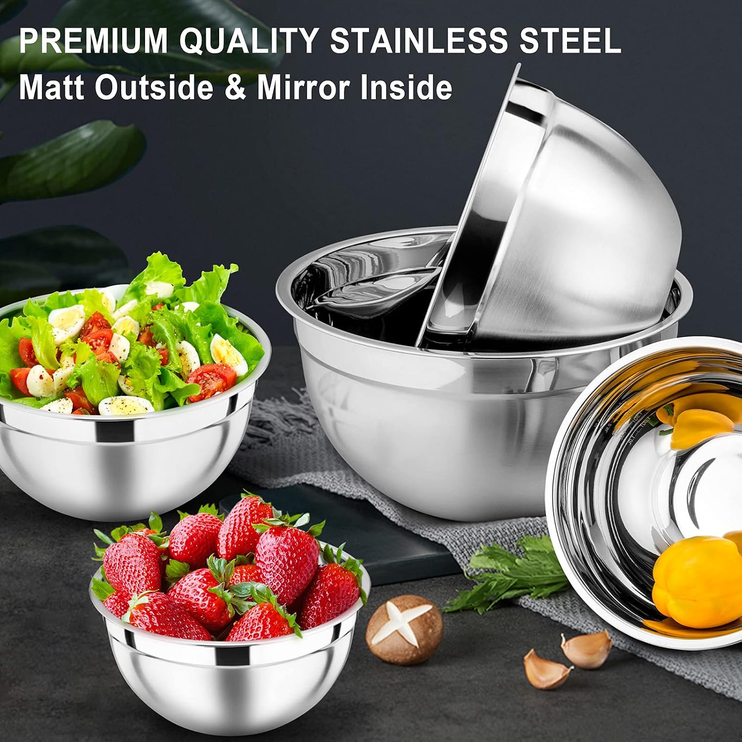 Homikit Stainless Steel Mixing Bowls with Airtight Lids, 5 Piece Nesting Salad Bowls for Space-Saving Storage - Image 5