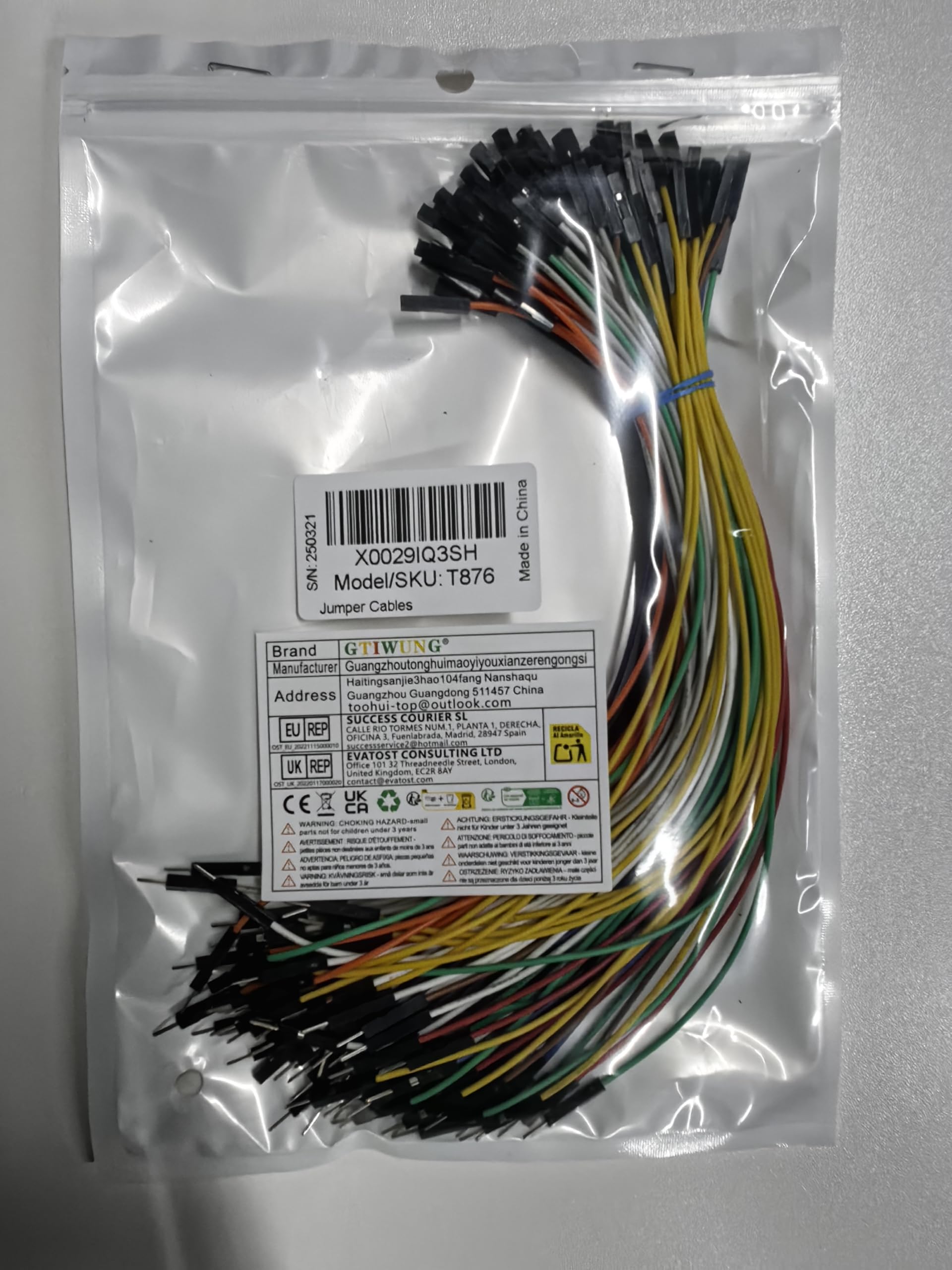 GTIWUNG 100 sztuk mostków wtykowych typu Jumper Wire, płytka wtykowa, 20 cm męski kabel żeński, 24AWG, mostki druciane do płyt Arduino i Raspberry Pi, 10 kolorów, po 10 sztuk