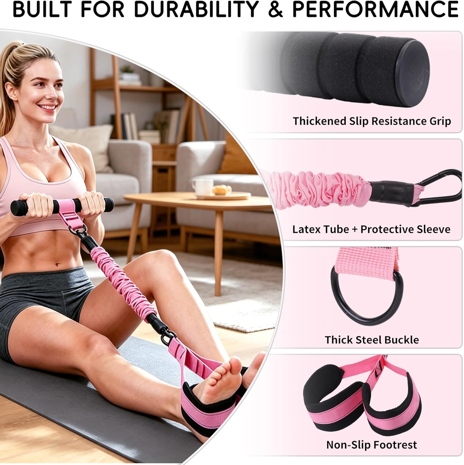 2026 Upgraded Resistance Bands with Pedal & Handles, 30/60LBS Adjustable Foot Pedal Puller, Portable Home Gym for Full Body Workout (Abs, Arms, Legs), Durable Tubes with Nylon Sleeve