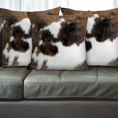 Miniatura 7 de Peryiter 6 fundas de almohada con estampado de piel de vaca de 18 x 18 pulgadas, fundas de almohada cuadradas de color marrón tricolor de Navidad,