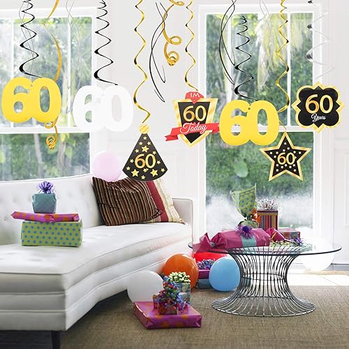 Miniatura 251 de LINGTEER Happy 65th Birthday Decorations Set - 12Pcs Black & Gold Swirls Streamer,Happy Birthday Bunting Banner,Cheers to 65 Years Old Bday Party