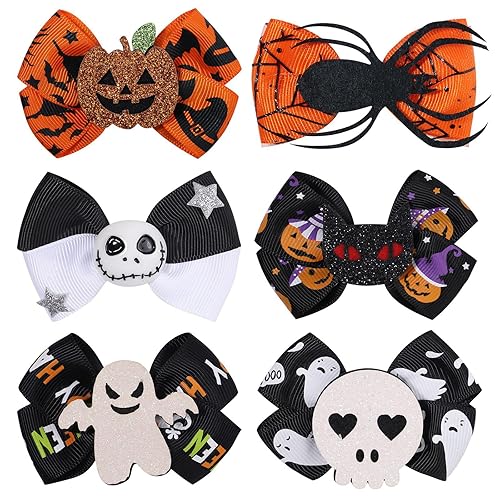 Miniatura 8 de 6 pinzas para el cabello de Halloween, lindas y divertidas, calabaza, calavera, fantasma, araña, arco, horquilla, gato, clip para el cabello,