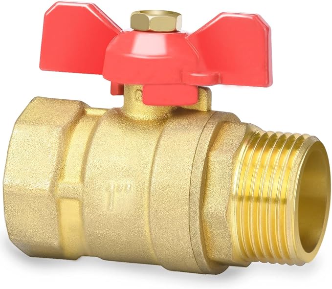 BNGXR Kugelhahn 1 Zoll Messing - Absperrhahn Mit Rotem Flügelgriff Für Wasser & Gas DN25