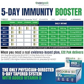 EZC Pak 5-Day Immune System Booster with Echinacea, Vitamin C, Zinc & Vitamin D - Tapered Immune Support Supplement for Adults - Supports Immunity, Easy Travel-Size Supplement Pack - (Pack of 6)