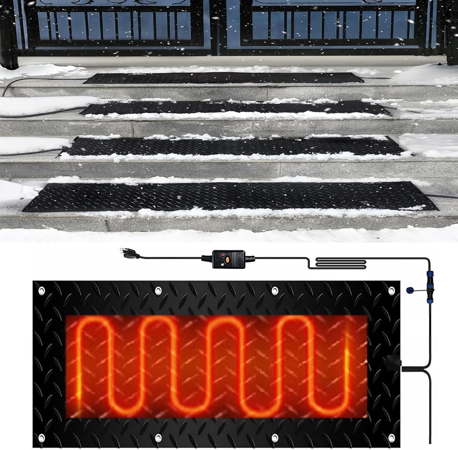 Outdoor Snow Melting Mats - Non-Slip Rubber Ice Melting Mats for Roofs, Stairs, and Walkways - Efficient Winter Snow Removal(30x90cmx1Pcs)