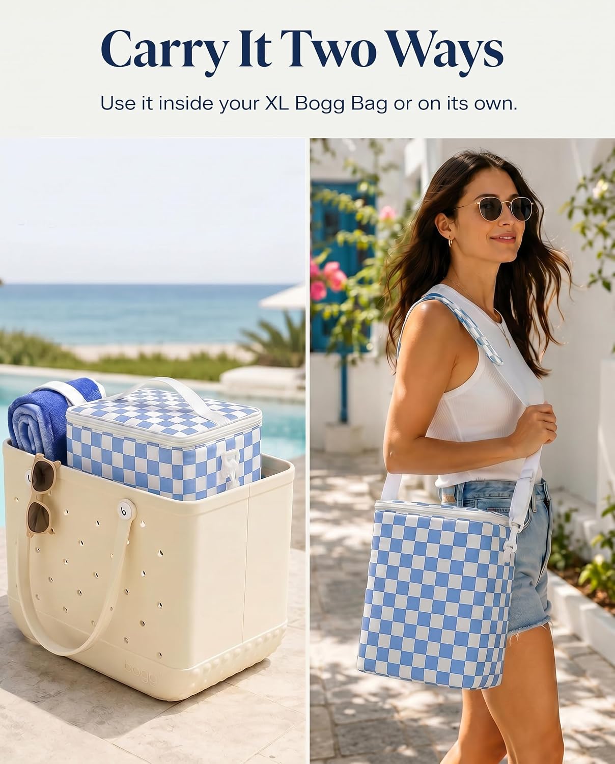 Insulated Cooler Organizer Insert Compatible with XL Bogg Bag,2-in-1 Dry-Wet Separate Tote Insert Leakproof Cooler&Mesh Storage Bag,Bogg Bag Accessories for Beach,Camping image 2