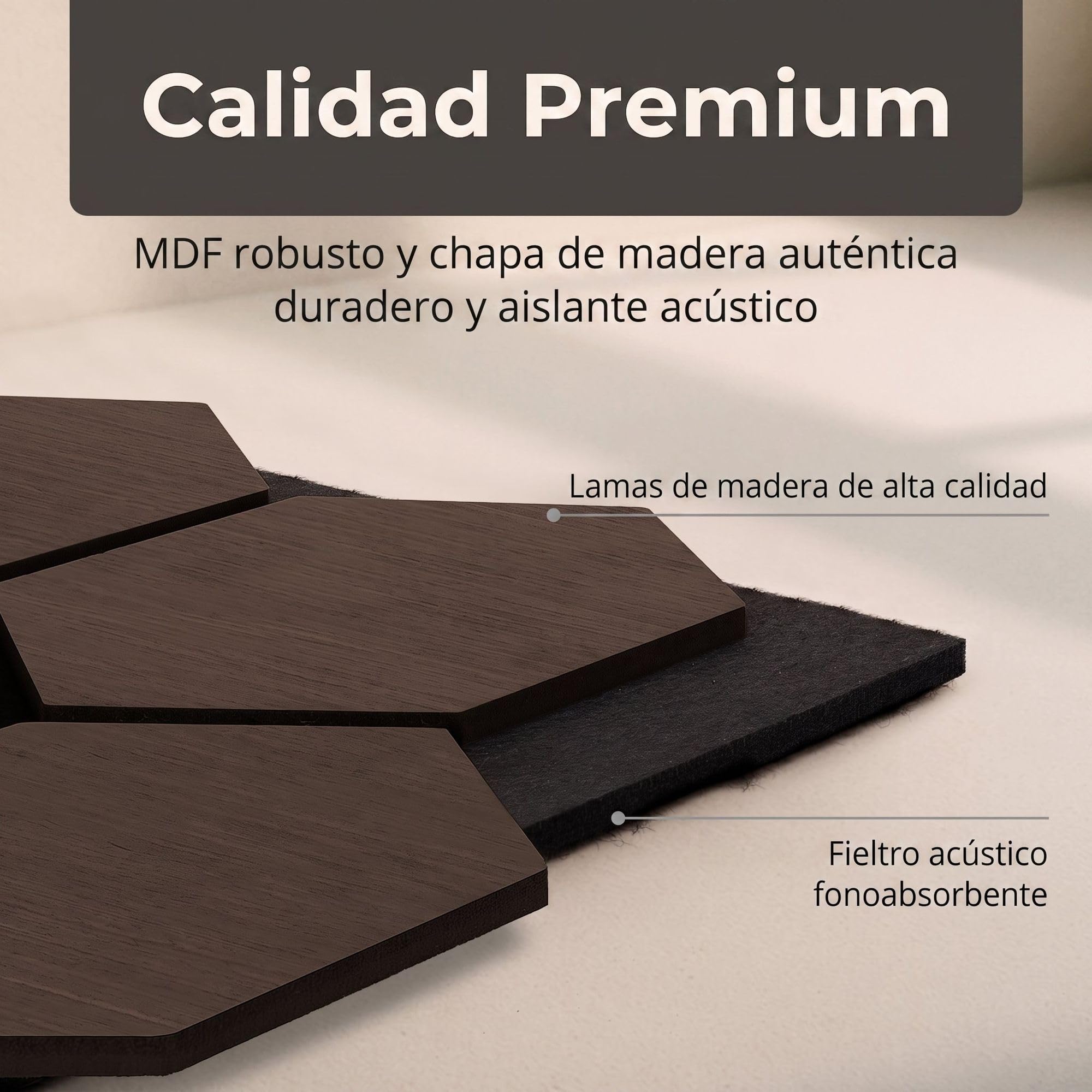 4x Paneles acústicos con patrón hexagonal 76 x 62cm Nogal madera