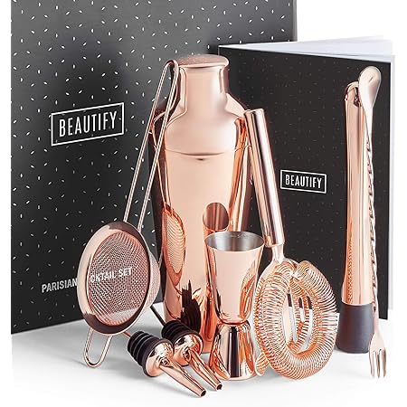 HEARTH & HARBOR 8 Piece Gold Stainless Steel Bartender Kit, Bar Cocktail Shaker Set, 24 Oz. Shaker, Book, Muddler, Jigger And Strainer JT BS 8 GD - View #7