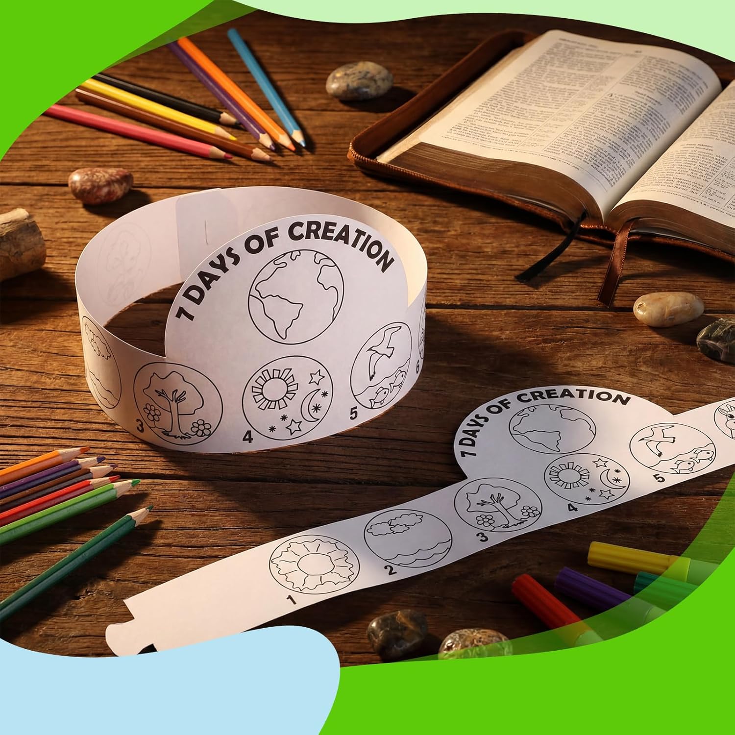 24 Sets 7 Days of Creation Craft for Kids Bible Crown Crafts DIY Coloring The Creation Story Hat for Religious Sunday School VBS Home Christian Preschool Classroom Activities