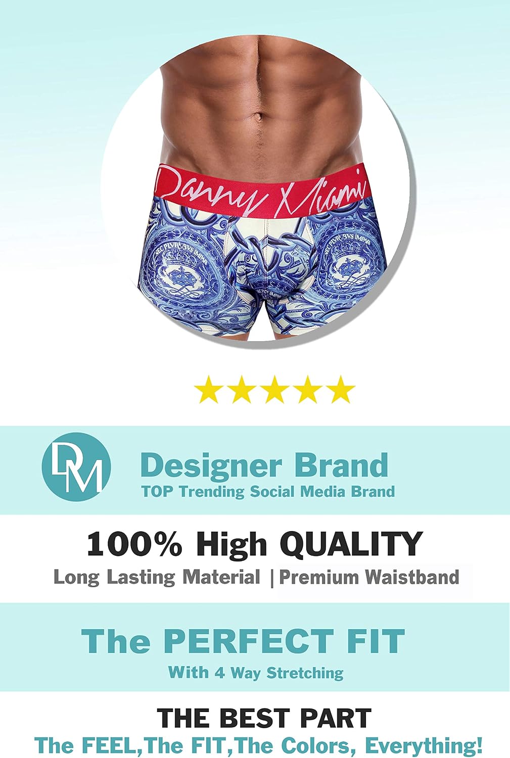 Danny Miami Men's Underwear - Boxer Briefs in Multiple Colors Patterns & Designs - Athletic Low Rise Short Cut - New