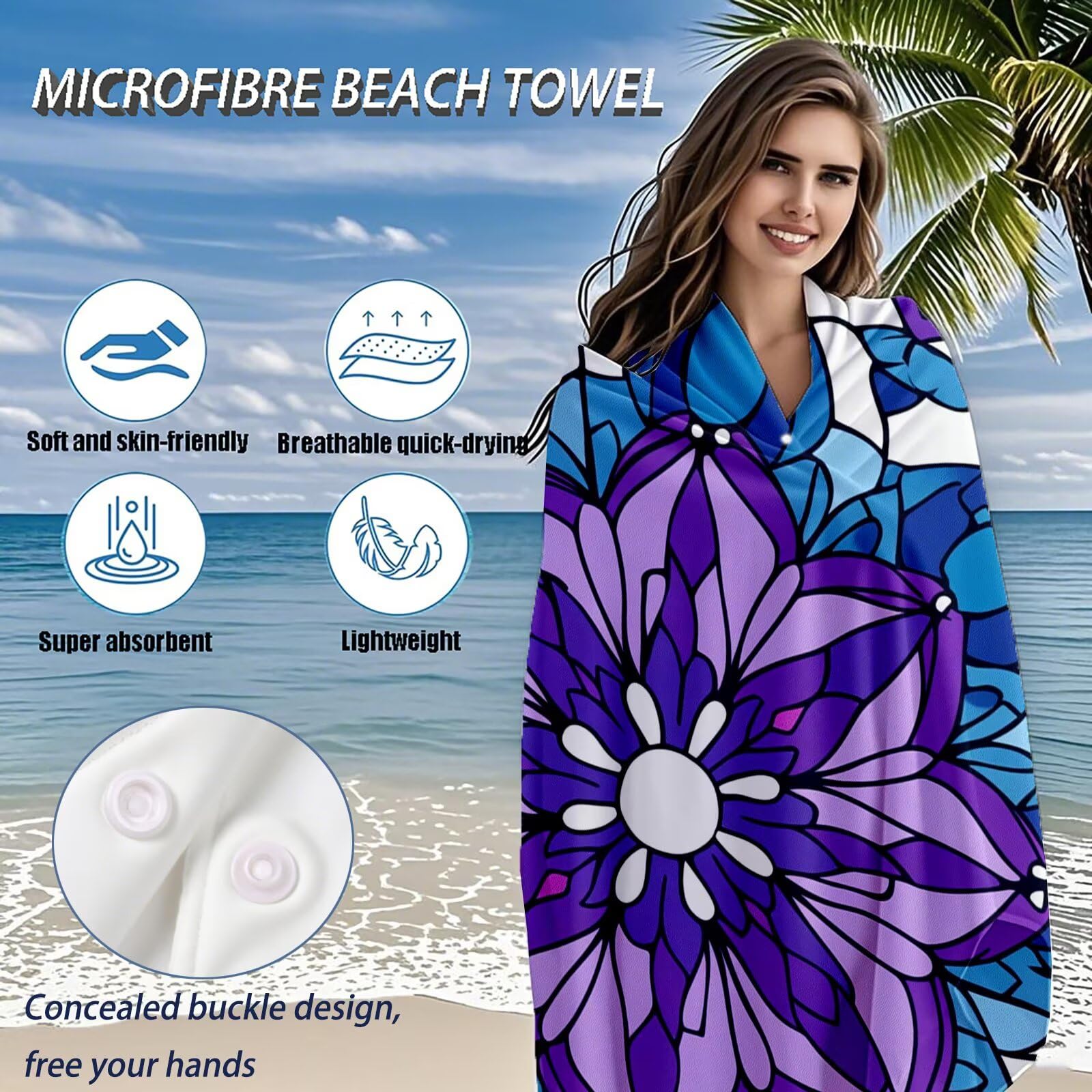 Serviette de Plage XXL 100x200 cm,Mandala Serviette Plage Microfibre avec Séchage Rapide, Anti-Sable, Absorbante Fonction Design pour Vacances Piscine Pique-Nique Voyages Yoga, Cadeau Femme Q-361