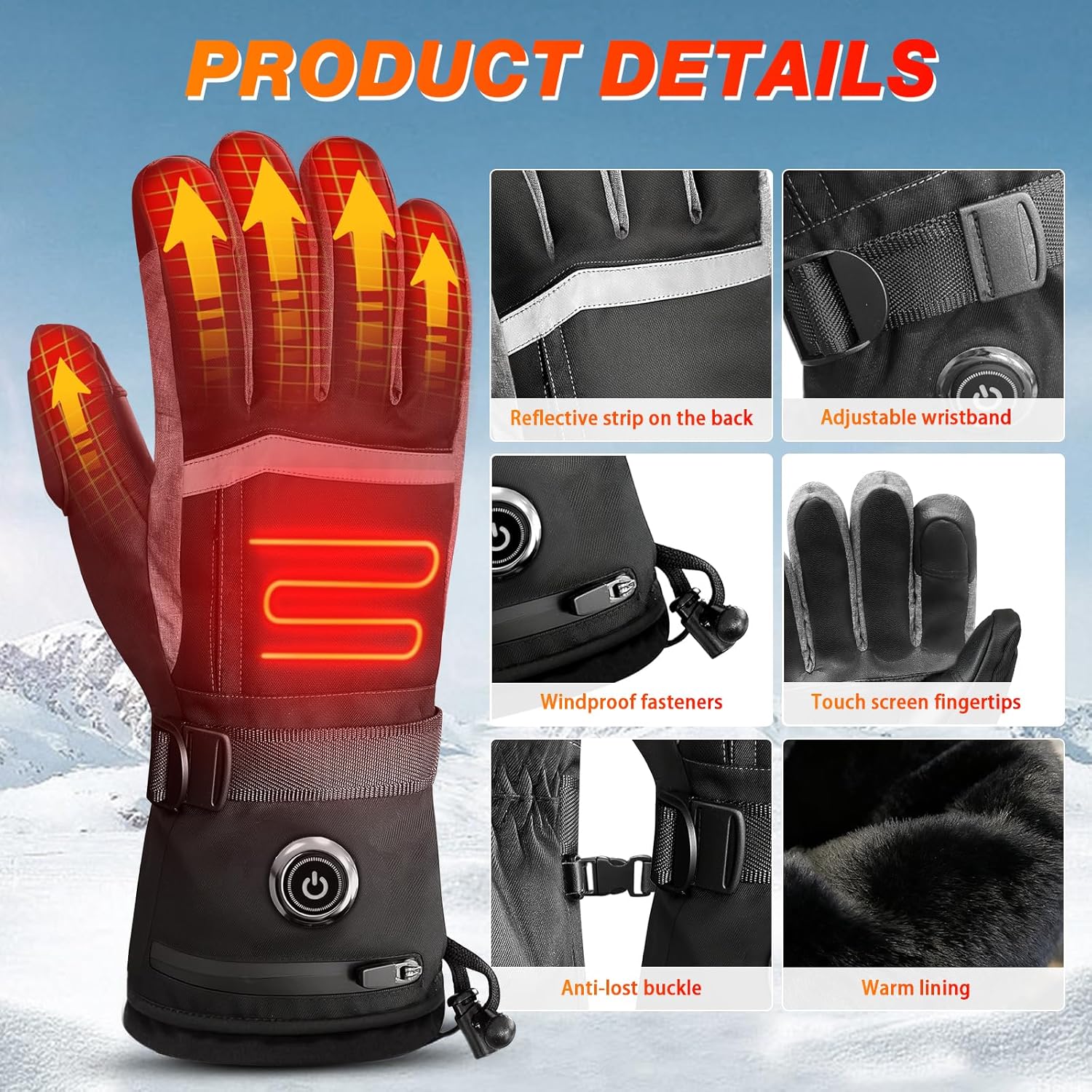Heated Gloves for Women 5V 5000mAh Rechargeable Battery Electric Hand Warmers with Touch Screen Non-Slip Adjustable Wrist Design for Cold Weather Driving Skiing Hiking