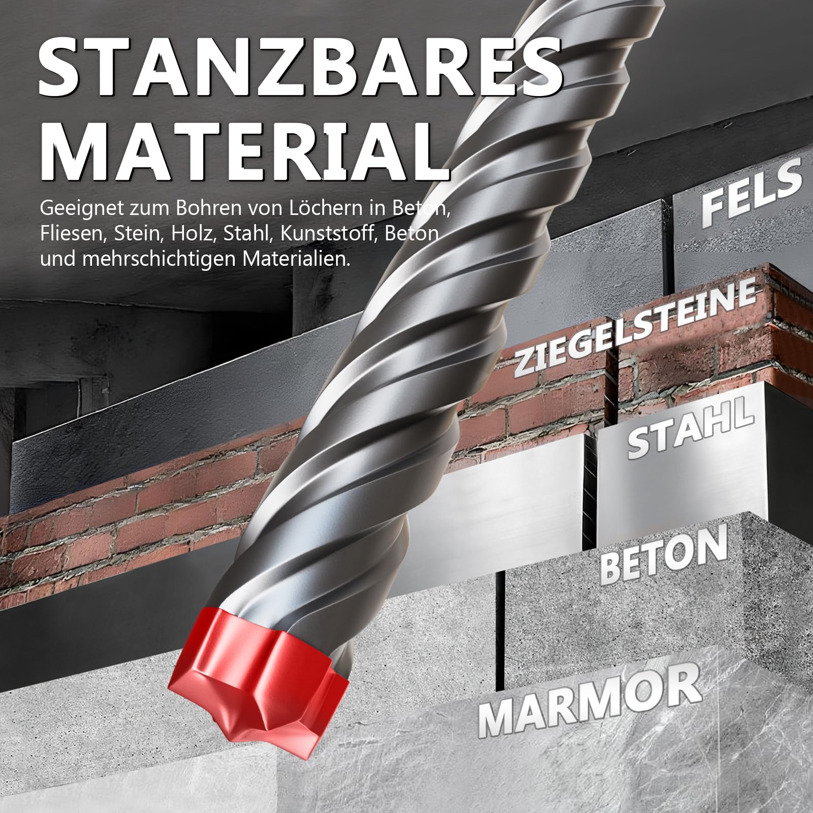 Punta professionale SDS plus 16 mm x 455 mm, punta ultra ad alte prestazioni per calcestruzzo armato e muratura. Tutta la testa del trapano è realizzata in lega di metallo per una durata estrema