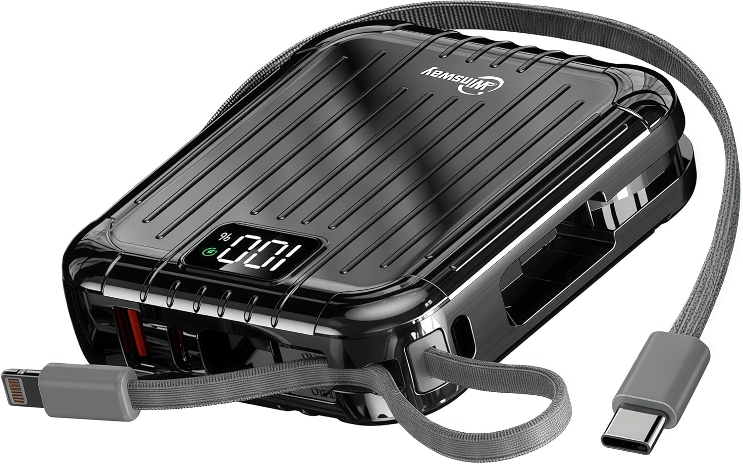 10000mAh Small 22.5W Power Bank with Built in Cable, 3A Fast Charging, 4 Outputs 2 Inputs, Mini Portable Charger for Samsung Google Pixel LG Moto iPhone iPad