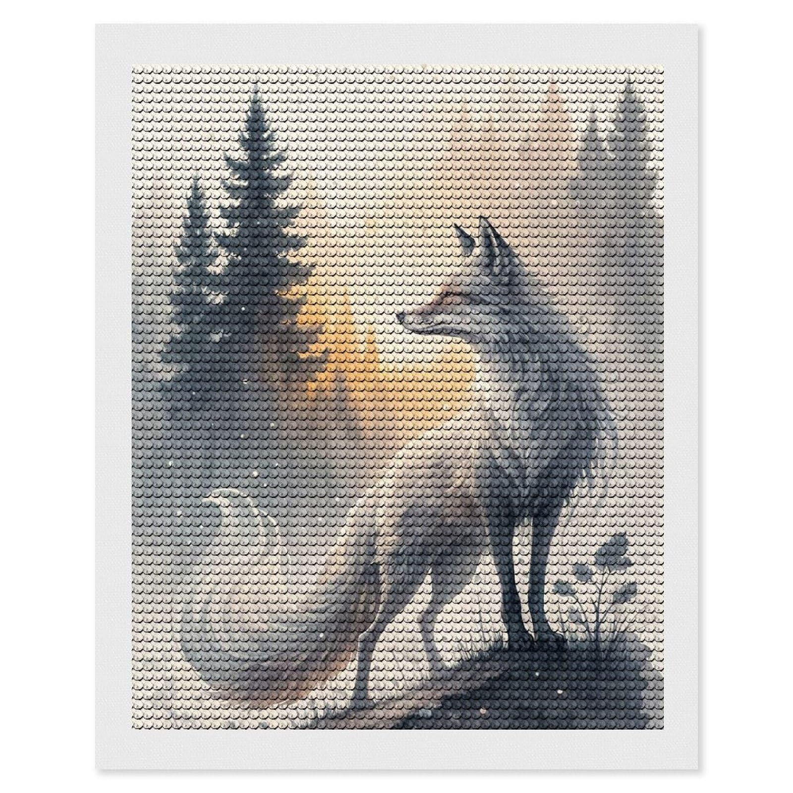 Junmoney White Fox in Misty Forest Diamond Painting Canvas Set 16"x20", for Women, Pleasing Wall Art Project, Aesthetic Room Decor, Gift Idea
