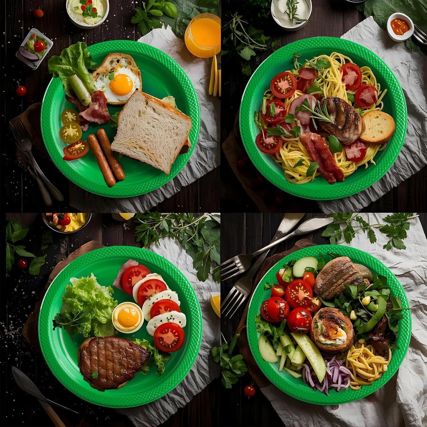 Green Plastic Plates,Green Disposable Plates,Including Green Plates and Napkins, Plastic Cutlery and 12OZ Cups for Engagement Wedding Birthday Graduation,Serve 25 Guests