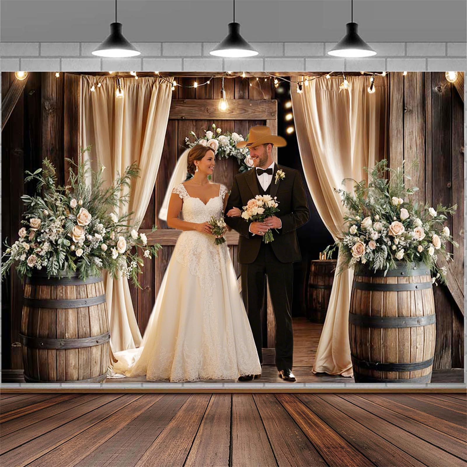 10X8ft Wooden Wedding Backdrop Banner Vintage Country Floral Barn Door Anniversary Photography Backdrops Western Rustic Plank Birthday Party Baby