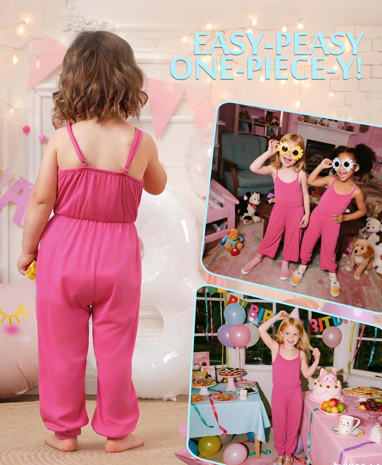 Ridge's Puddle Toddler Girls Romper - Cute Baby Summer Clothes Outfits Spaghetti Strap Sleeveless Jumpsuits with Pockets - Image 4