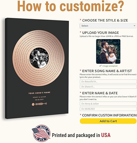 Miniatura 2 de VICILO Póster de letras de canciones personalizadas, enmarcado, lienzo personalizado, arte de pared, regalos para el día de San Valentín para él,