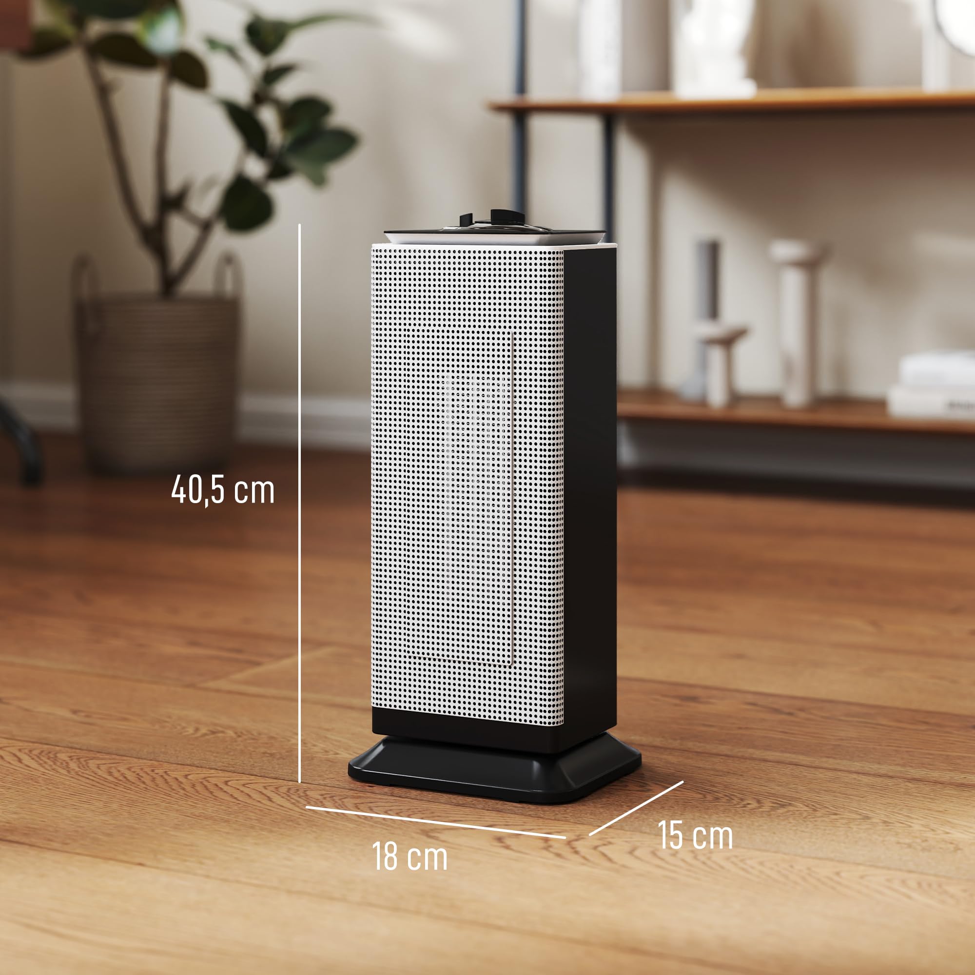 HOMCOM Calefactor Eléctrico Bajo Consumo Cerámico 2000W PTC 3 Modos Negro | Termostato Regulable, Oscilación de 55°, Protección contra Vuelcos y Sobrecalentamiento, para 15㎡ en Dormitorio