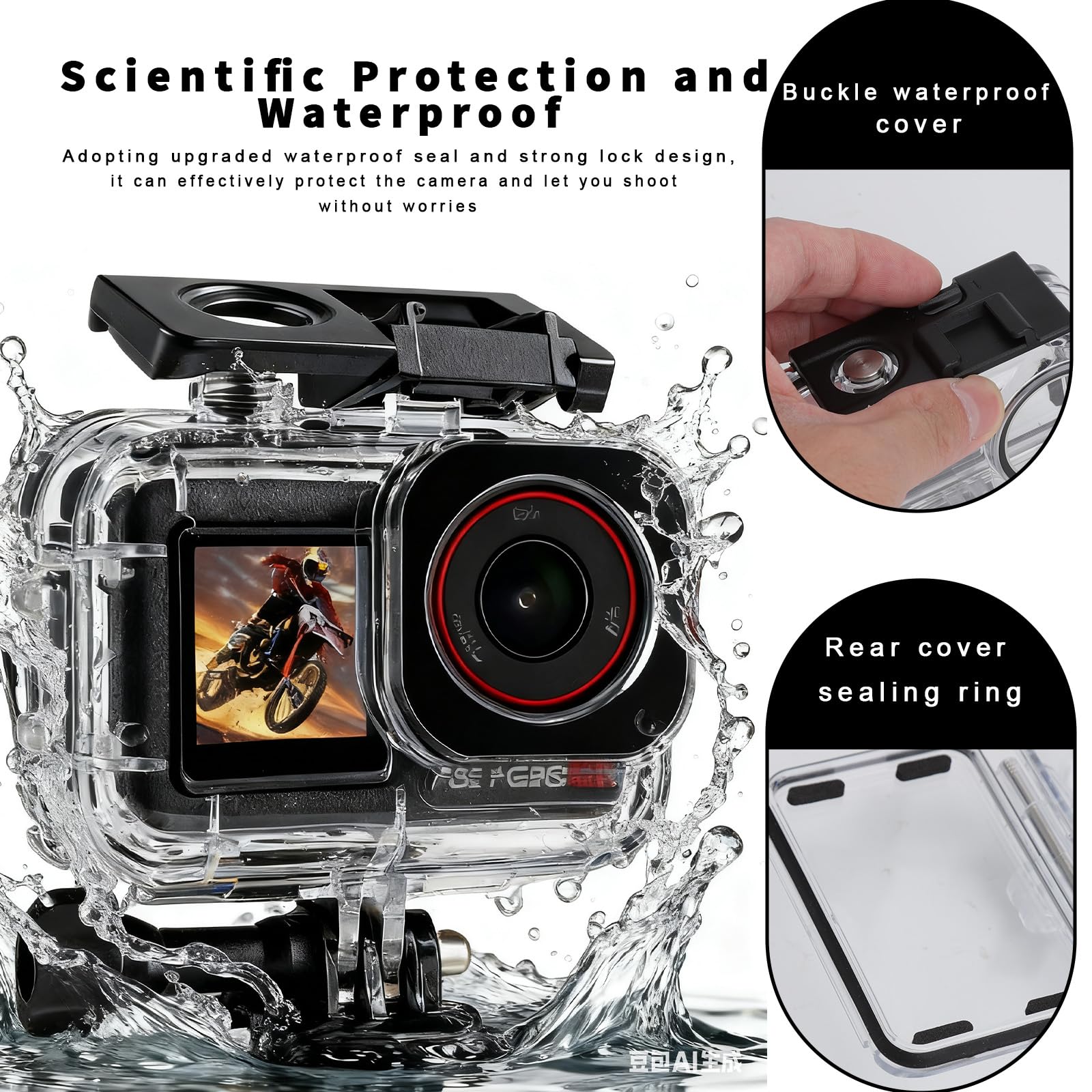 VOSSOT Custodia impermeabile per DJI Osmo Action 5 Pro/Action 4/3 50M/164FT perfetta per fotografia subacquea e accessori da viaggio Custodia con pellicola anti-appannamento Dual Cold Shoe Design