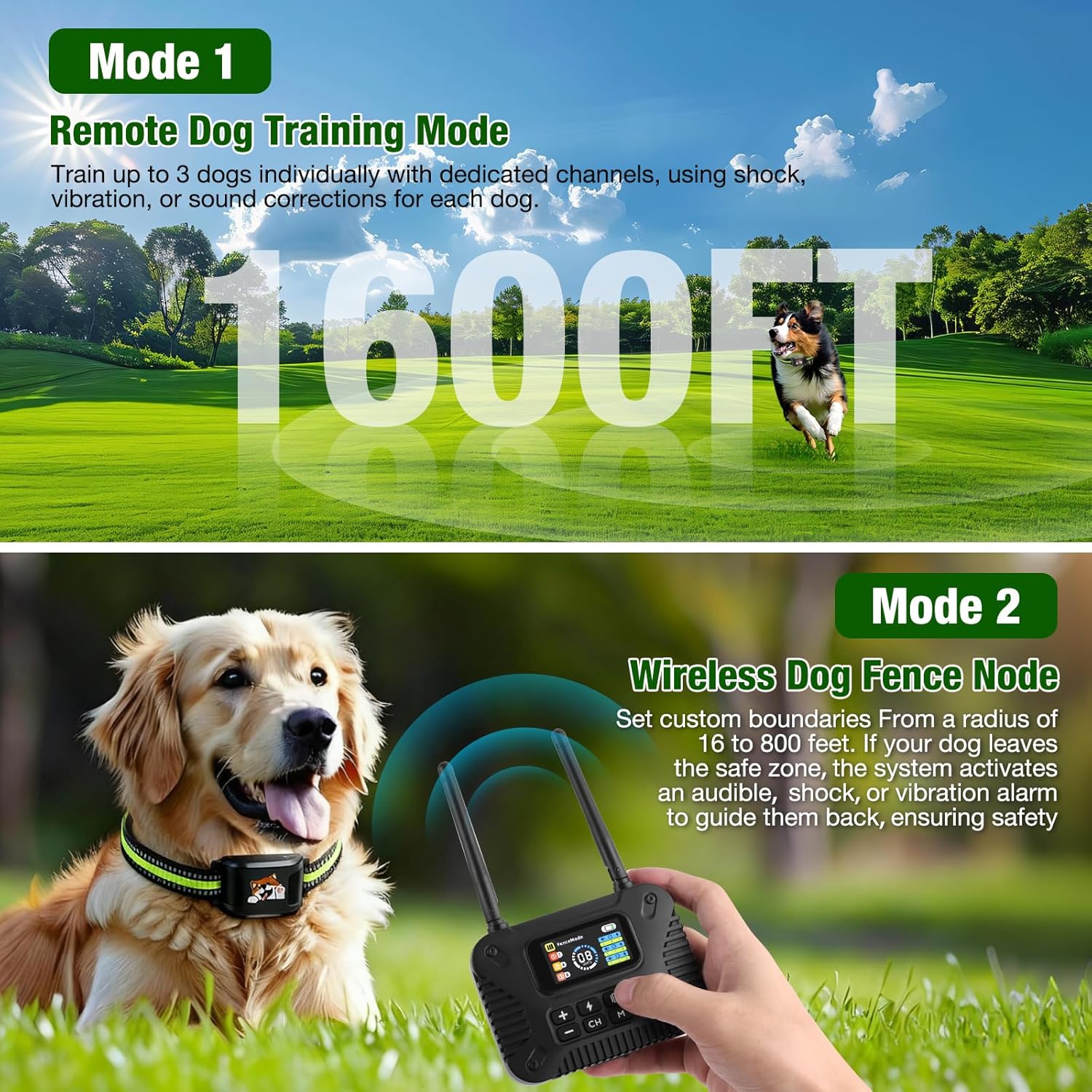 Wireless Dog Fence for 3 Dogs, KJEFYPETZN Remote Dog Training Collars System, Waterproof Rechargeable Electric Pet Containment with Remote, No GPS Needed, Portable for Yard Camping