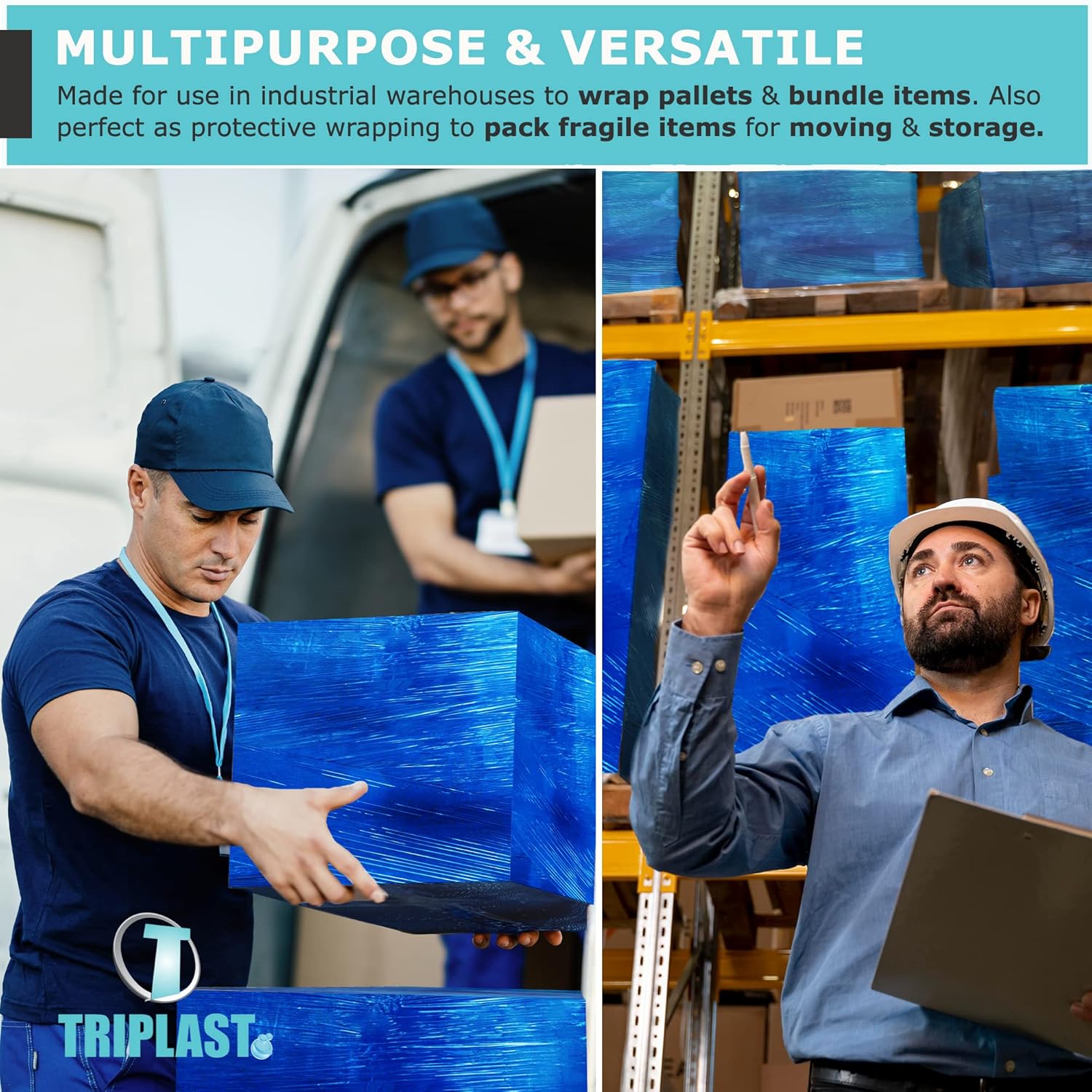 Triplast 400 mm x 250 m Extended Core Pallet Stretch Shrink Wrap - Blue Tint (Pack of 2), PS250E