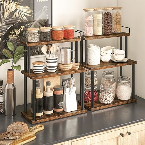 Miniatura 2 de HOOBRO Organizador de especias, estante de mostrador de 3 niveles, organizador de almacenamiento de escritorio para encimera, cocina, escritorio de