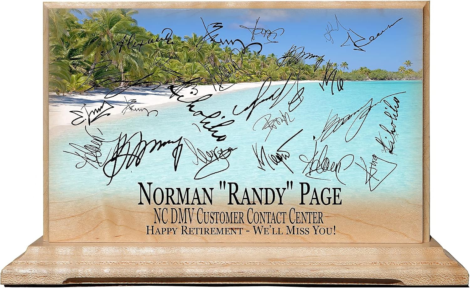 Retirement Gift Plaque PERSONALIZED - Solid Wood - for Men or Women CUSTOM MADE in the USA (Shelf Plaque Beach 9in x 5.75in)