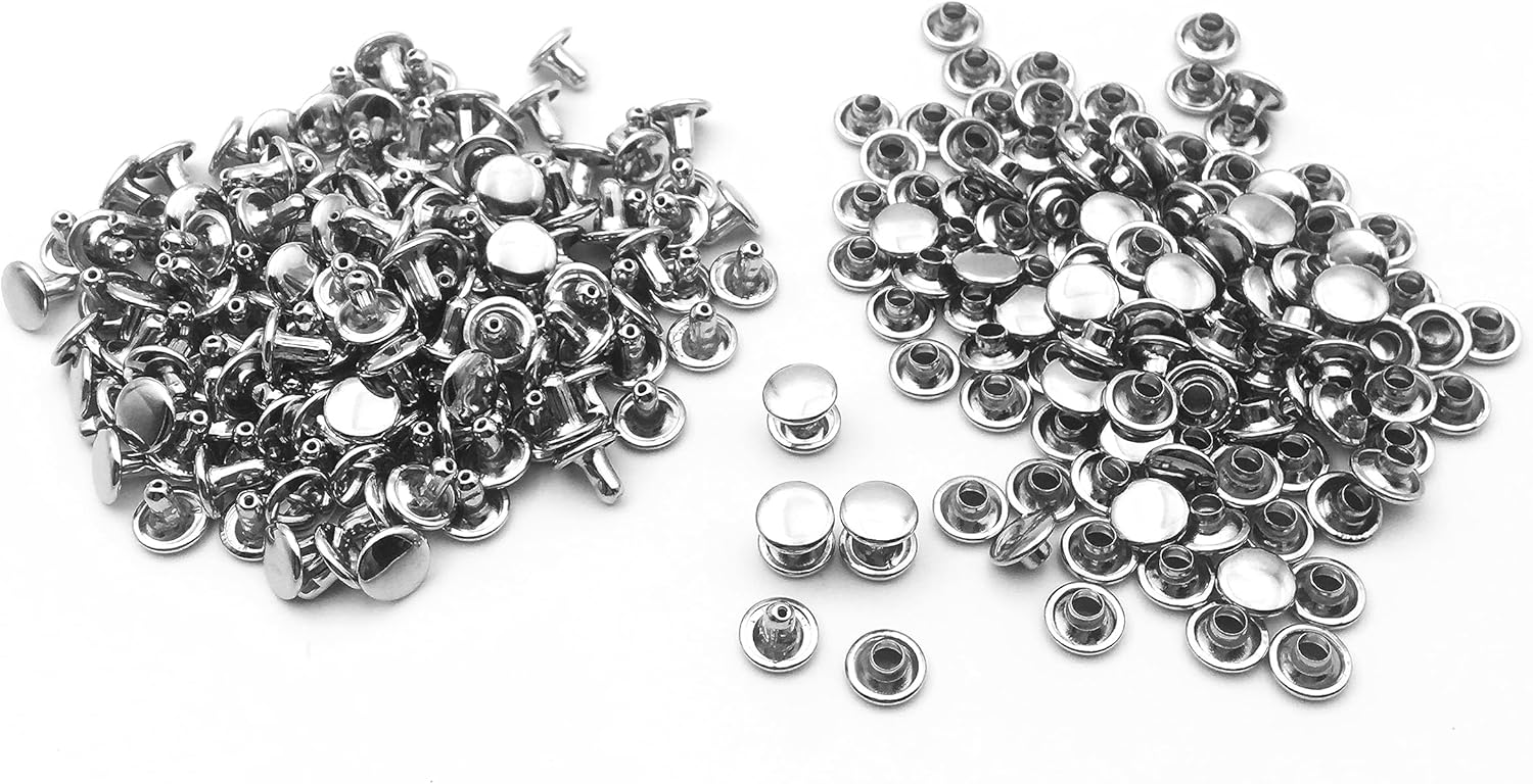 Shuokecrafts 100Sets Silver Metal Leather Rivets Double Cap