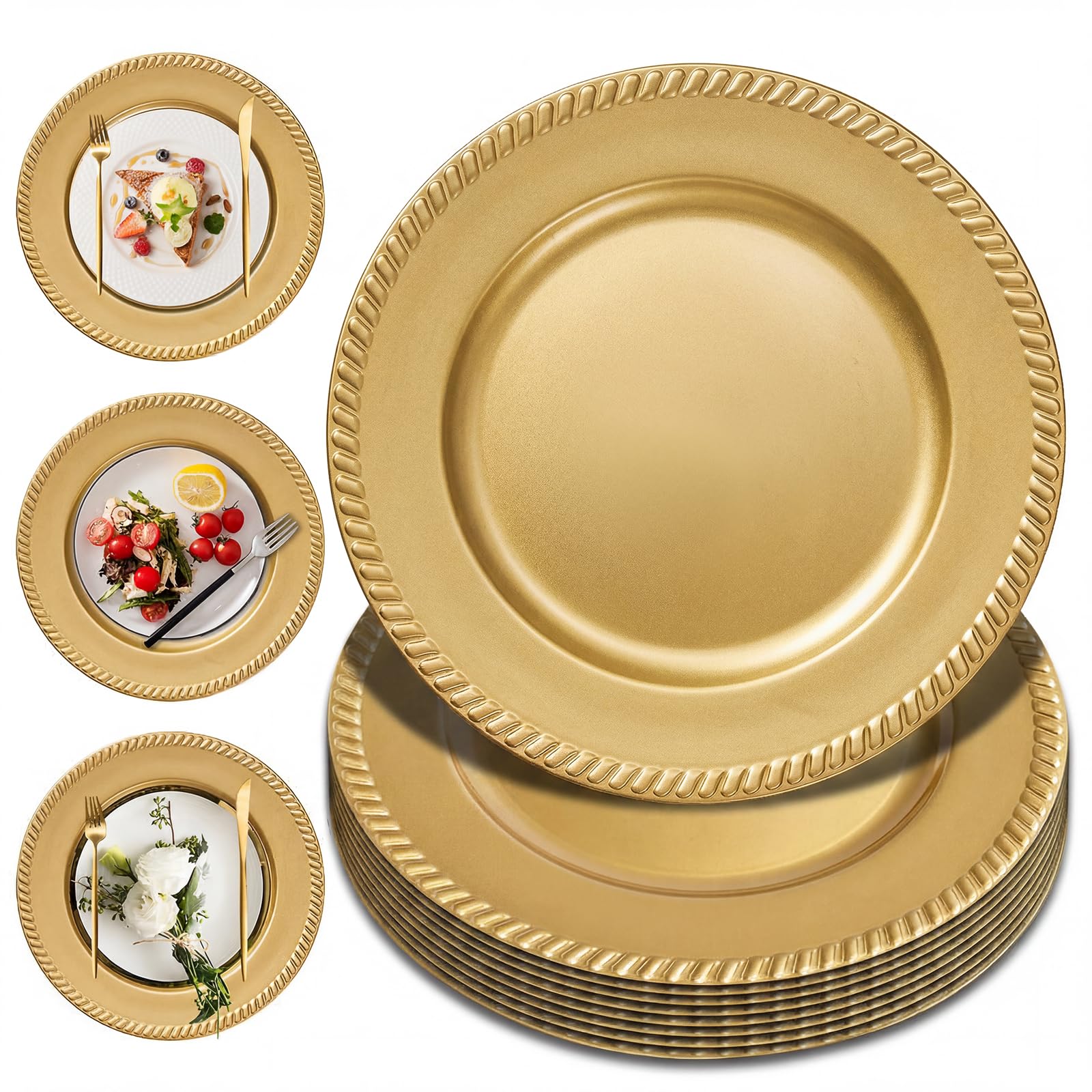 Photo 1 of PROY 100 Gold Beaded Charger Plates, 13 Inch Round Plastic