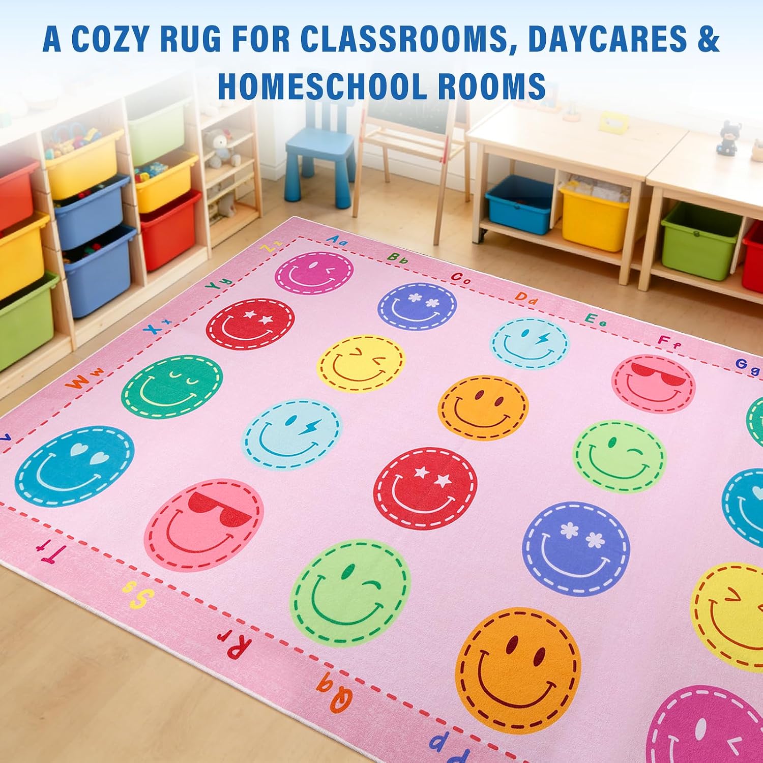 Classroom Rug Elementary,7'6" x 12' Classroom Carpet, Smile Rug-Pink