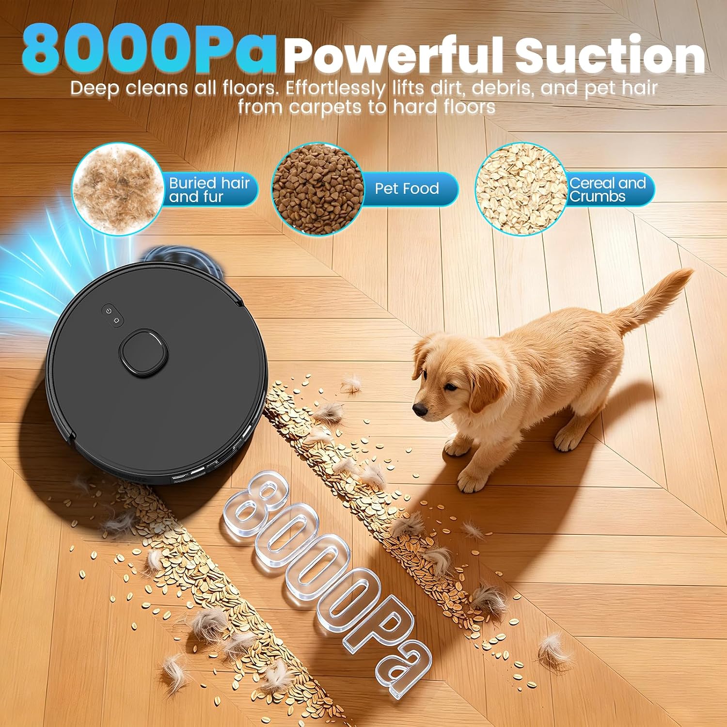 E10+ Robot Vacuum & Mop Combo Self Emptying with 8,000Pa, Robotic Vacuums Cleaner for Pet Hair, LiDAR Navigation, 75-Day Capacity, Carpet Detection, Anti-Tangle, 150-Min Runtime, for Floors, Carpet