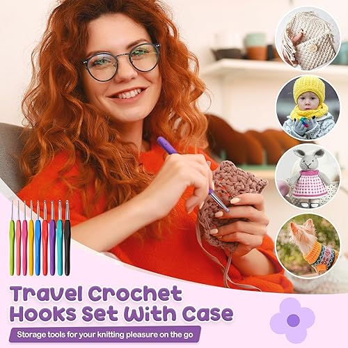 Miniatura 11 de RealPlus - Juego de 14 ganchos de ganchillo ergonómicos de 0.079 in (B)-0.394 in(N) para manos artríticas, kit de ganchillo para principiantes