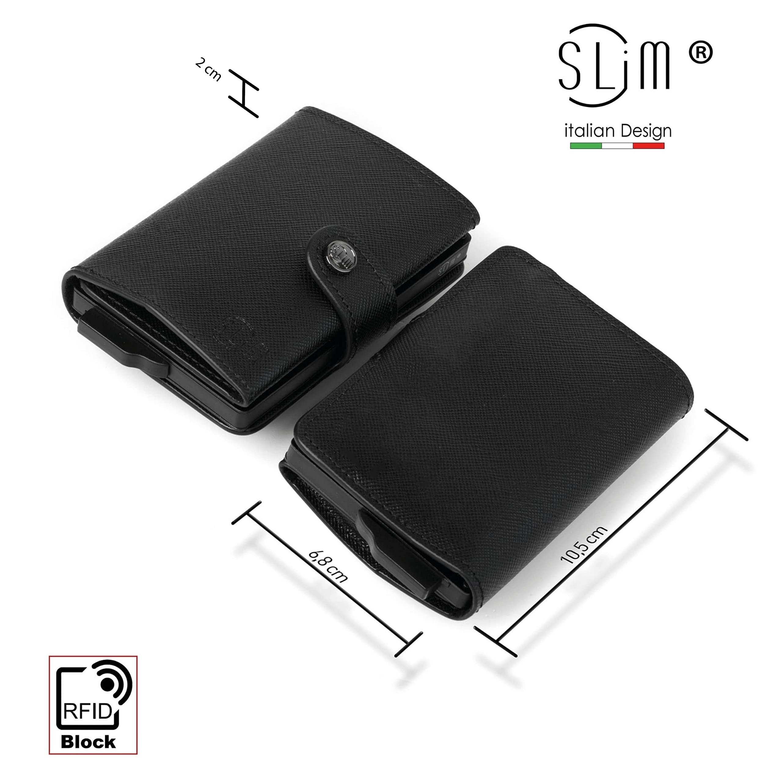 SLim Porta Carte di Credito Schermato Portafoglio Uomo Rfid Portatessere Anticlonazione Donna Portacarte Uomo (Saffiano Nero, Senza Zip)