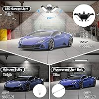 Vista 5 de Luz LED de garaje, 200 W, 20000 lúmenes, 6500 K, luces LED de garaje, luces de techo LED con 4 paneles deformables, bombilla de enchufe E26/E27