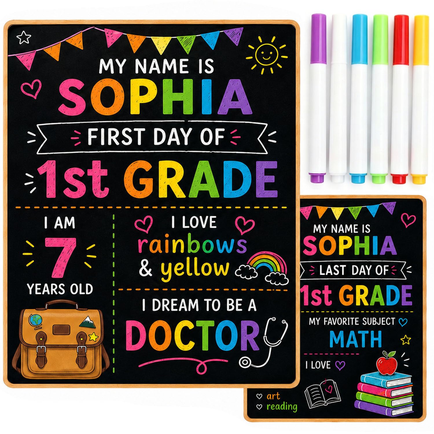 12 x 10 inches First Day of School Board and Last Day of School Chalkboard Sign, Double-Sided, Wooden, Reusable, for Kids, Preschool, Kindergarten, 1st Grade — image 1