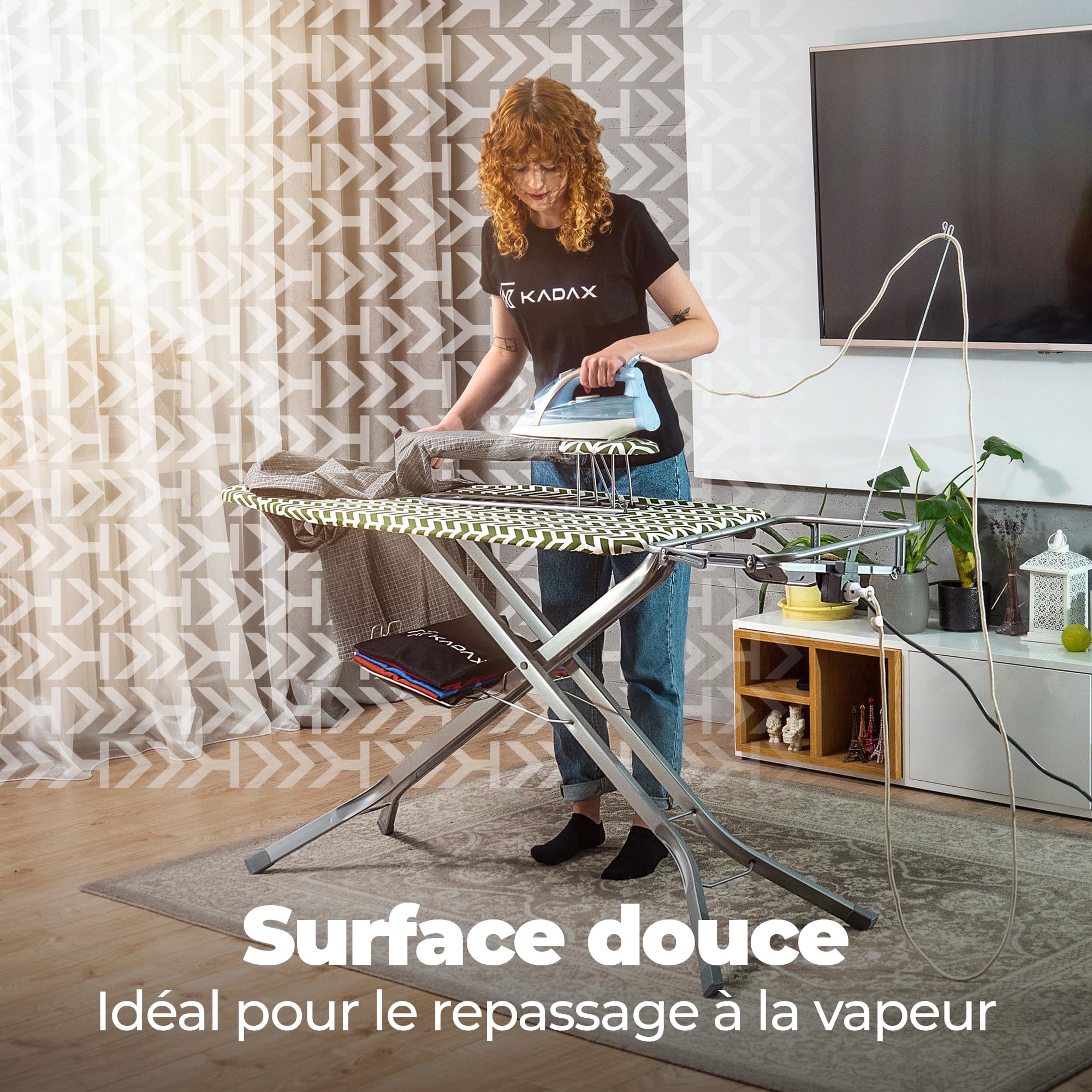KADAX Table à Repasser pour Centrale Vapeur, Planche à Repasser avec Prise de Courant et Hauteur Réglable pour Un Repassage Facile (130 x 48 cm, Vert)