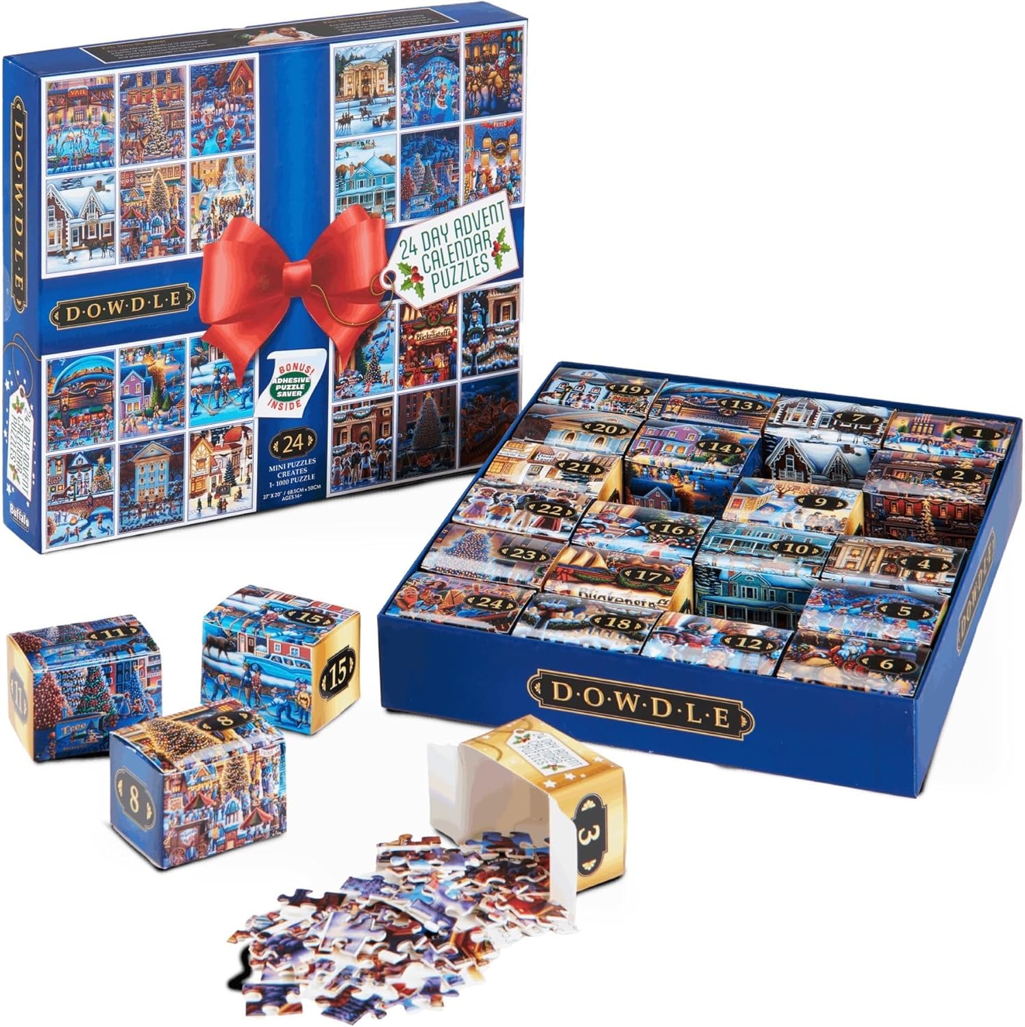 Buffalo Games - Dowdle - 24 Days of Christmas Advent Calendar Puzzles – 24 Mini Puzzles to UNbox - 1,000 Total Pieces