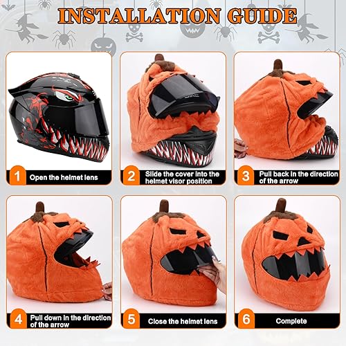 Miniatura 5 de Funda protectora para casco de motocicleta de calabaza de Halloween para paseos divertidos y regalos, adecuada para la mayoría de los cascos de cara