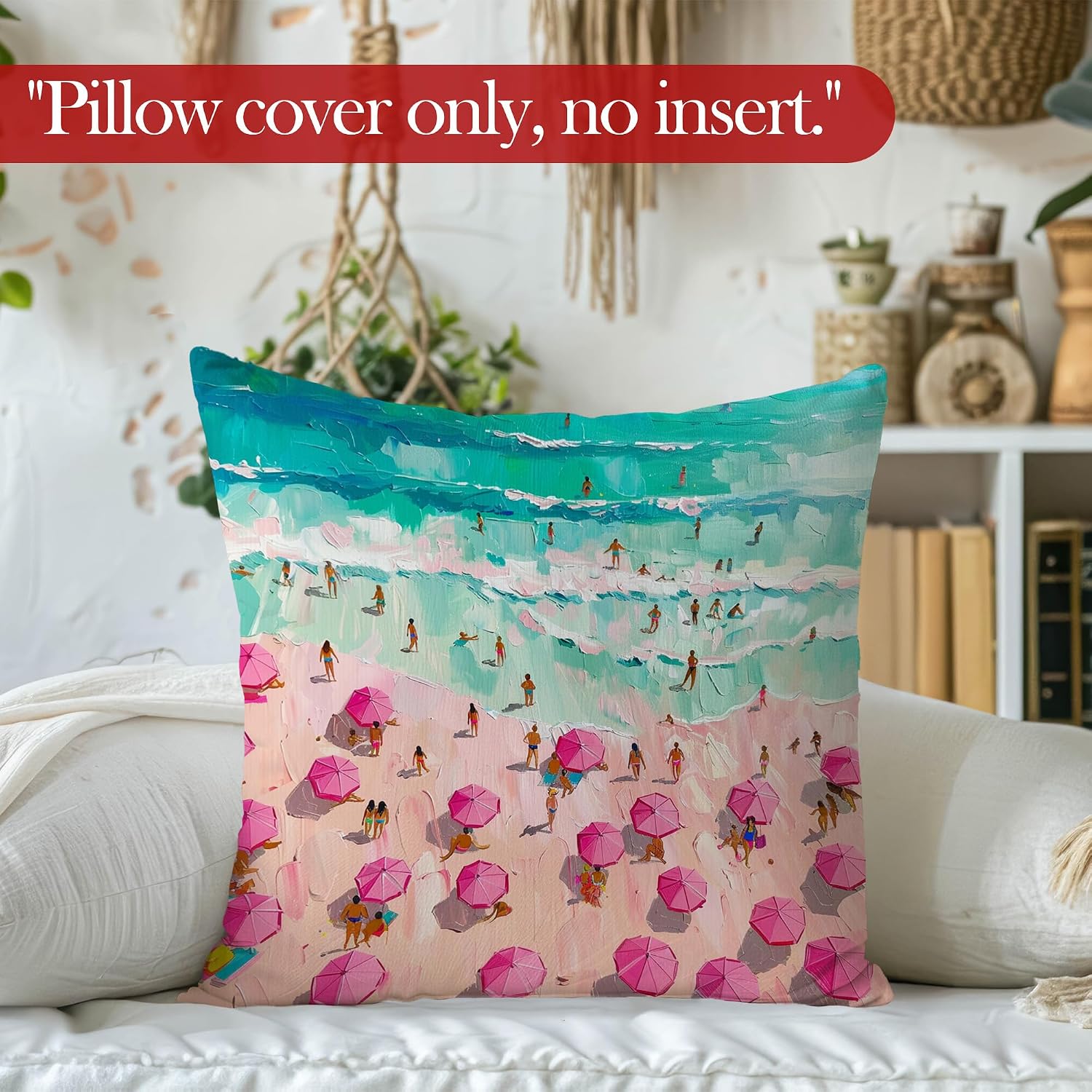 Coastal Beach Throw Pillow Covers, Coastal Home Room Decor, Pink Beach Ocean Decorative Pillowcases Cushion Cases for Home Bedroom Living Room Couch Decor, 18x18 Pillow Covers image 2