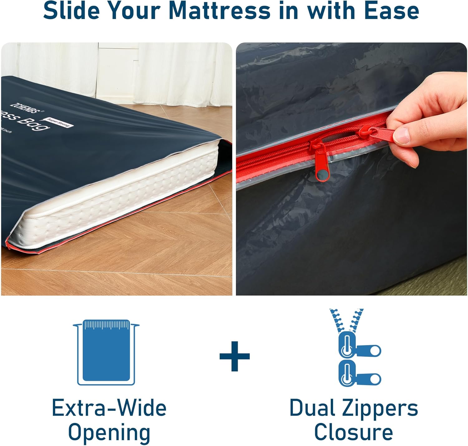 ZCHENBS® - King Mattress Bags for Moving, Waterproof Storage Bag with Zipper, Heavy-Duty 5 Mil Ultra-Thick California King Mattress Protector Cover for Moving, Reusable (Solid/Black, 2 Pack)