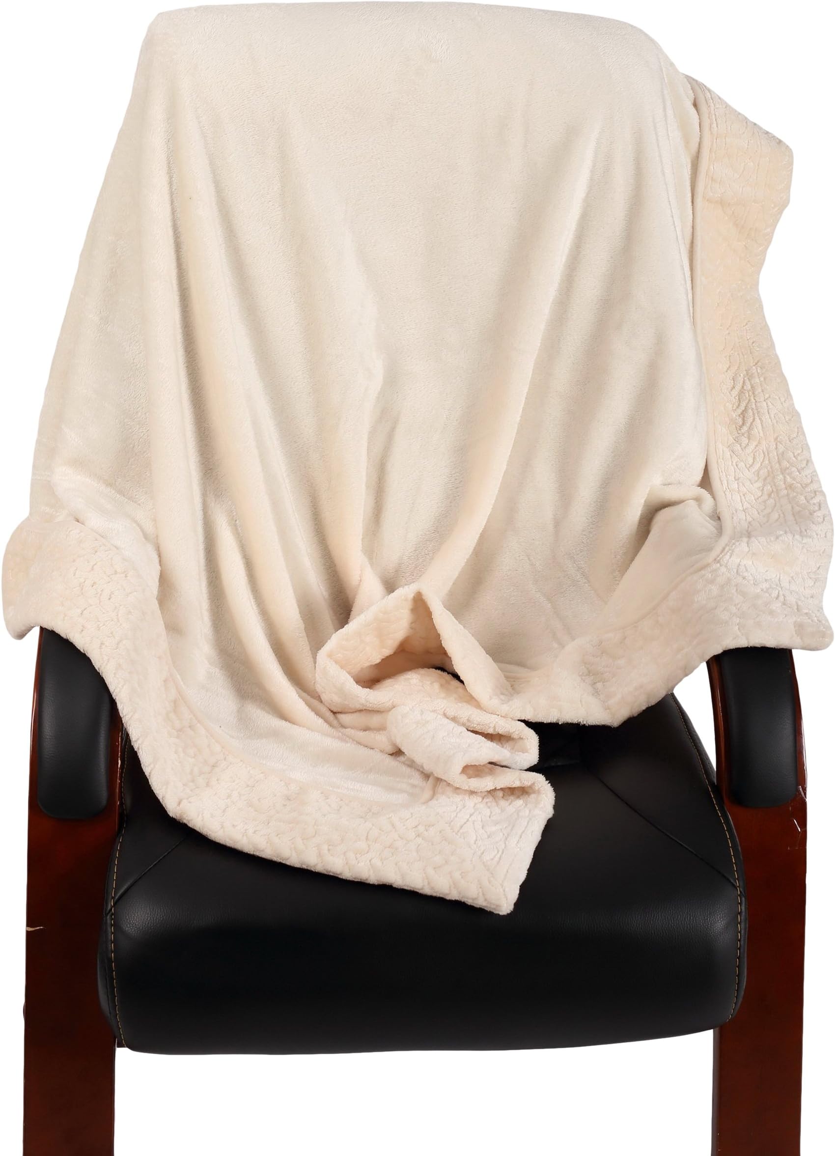 Longrich Ultra Soft Flannel with Quilted Border Throw, Ivory