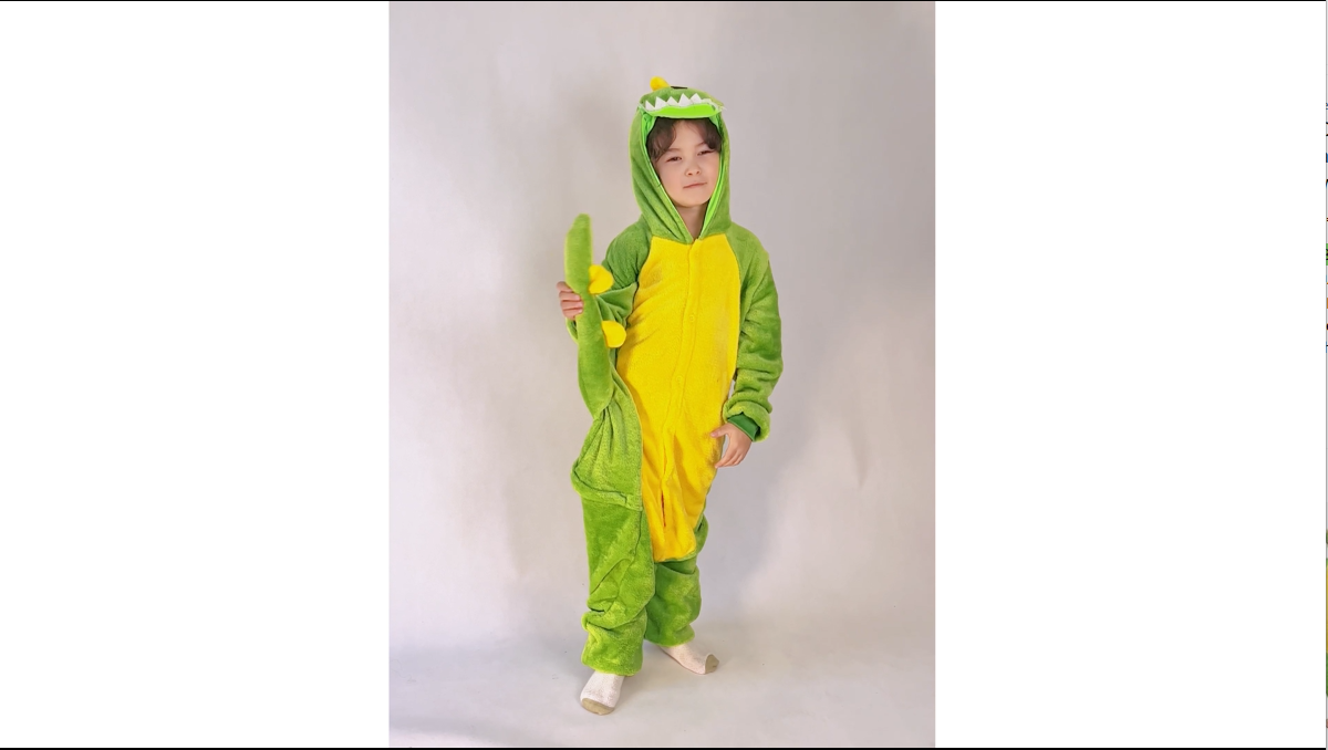 Tuta Dinosauro Per Bambini - Pigiama Peloso Con Cappuccio Per Carnevale E Halloween - Foto 7