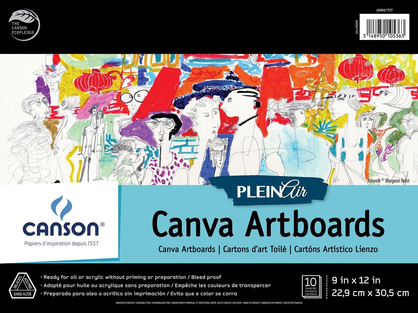 Canson 400061738 Plein Air Canva Rigid Art Paints or Sticks, Oil and Acrylic, 12 x 16 Inch, Set of 10 Boards, 12" x 16", 0