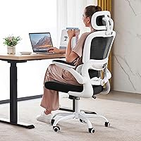 Vista 18 de TRALT Silla de oficina ergonómica, silla de escritorio ergonómica de 330 libras, sillas de escritorio de oficina de malla para el hogar con ruedas