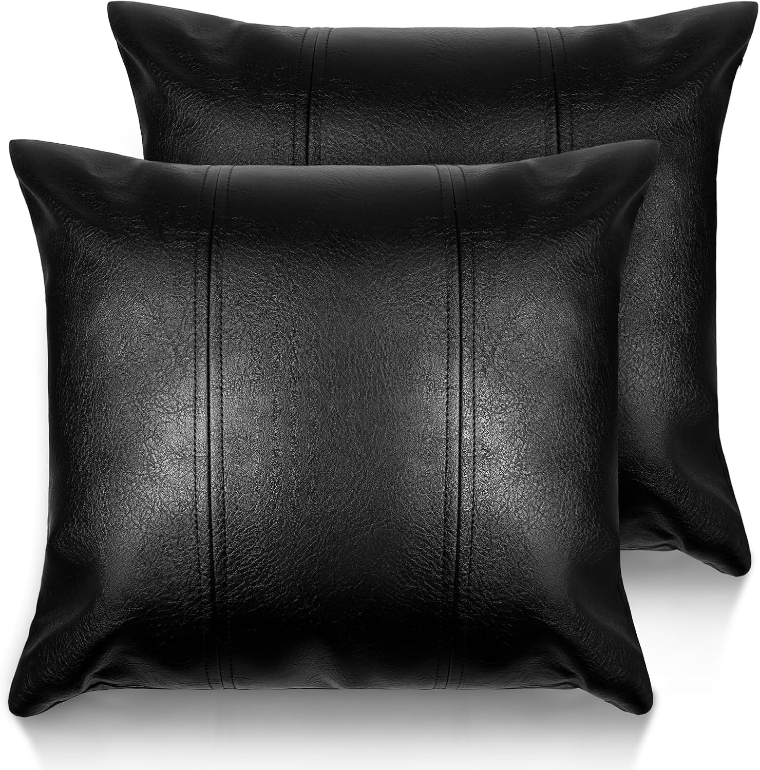 Housse de coussin luxueuse en similicuir noir 50x50 cm, l'élégance imperméable pour votre canapé