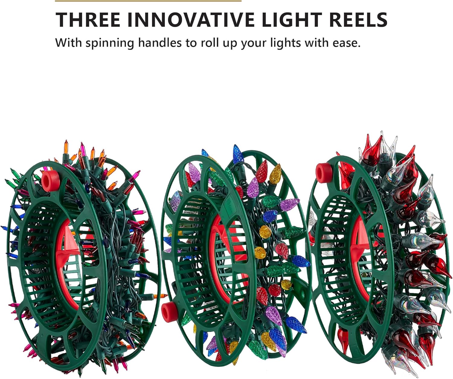 ZOBER Christmas Light Storage Reels - Christmas Light Organizer with 3 Plastic Wheels - 600D Oxford Fabric - Fits 200 Mini Lights per Spool, Lights Storage - Stitched Reinforced Handles - Red - Image 3